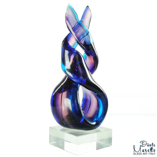 Glassculptuur Verbinding blauw violet Art Unica