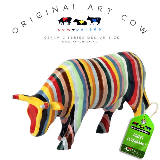 Art Cow Koeienbeeldje keramiek Striped Art Unica