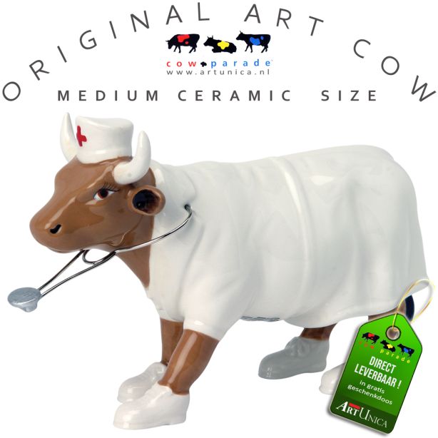 Art Cow Koeienbeeldje keramiek Nurse Nightencow Unica